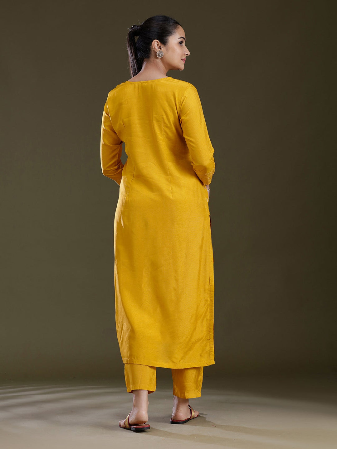 Yellow Zariwork (Gold) Chinon Readymade Salwar Suit