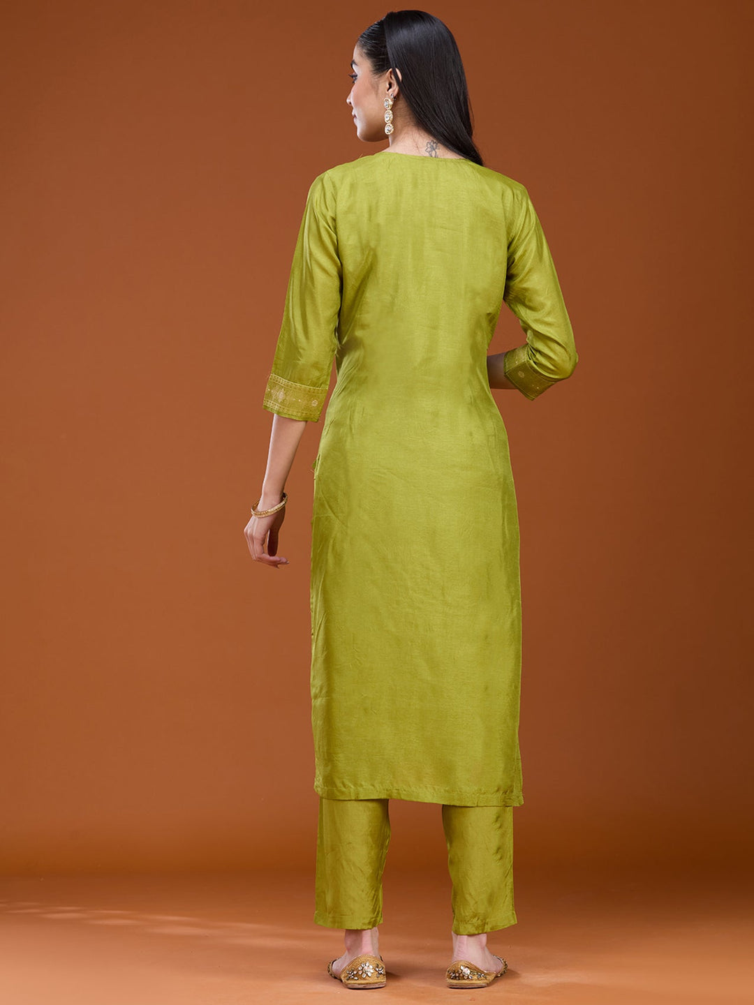 Leaf Green Zariwork (Gold) Brocade Readymade Salwar Suit
