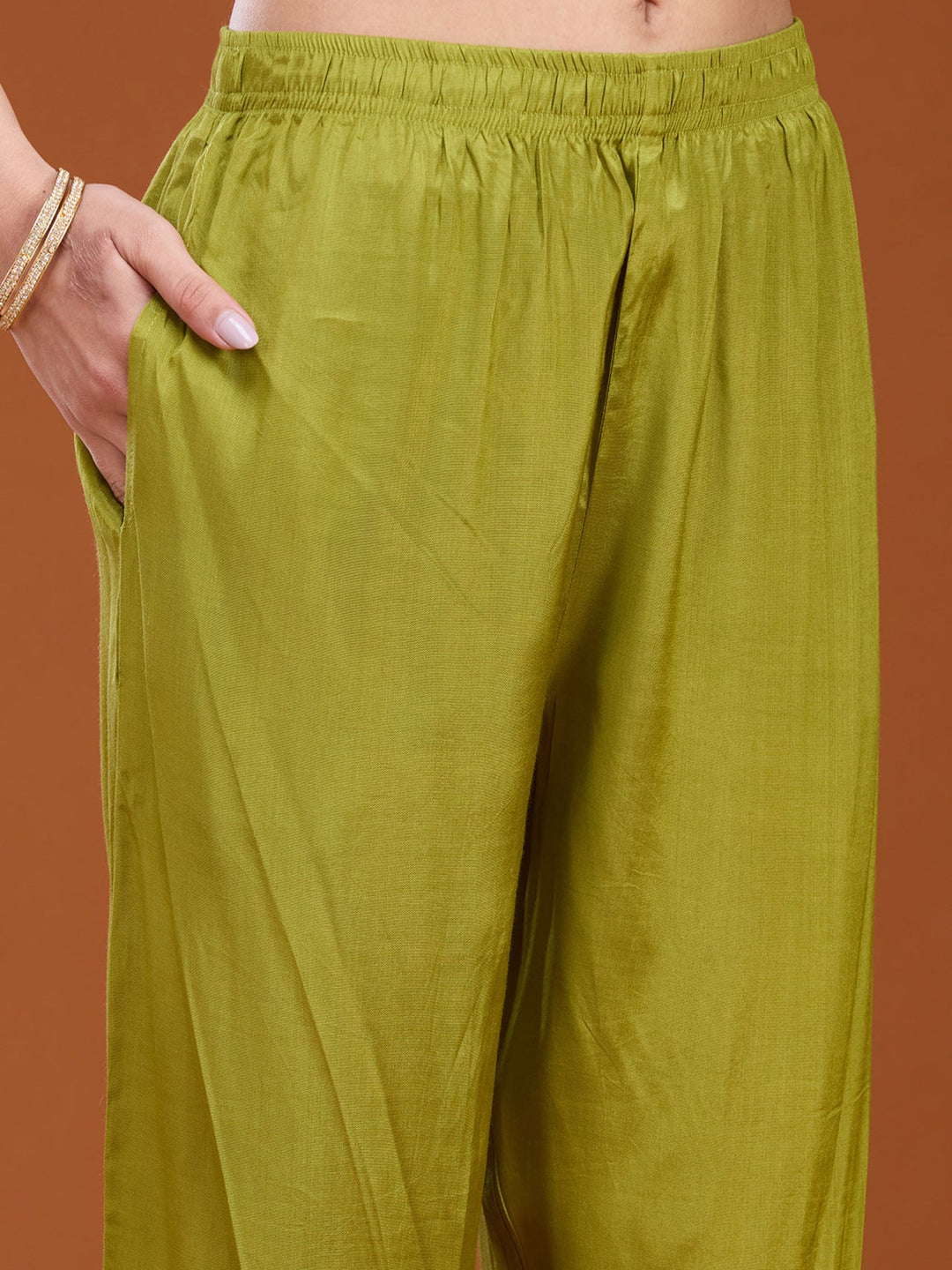 Leaf Green Zariwork (Gold) Brocade Readymade Salwar Suit