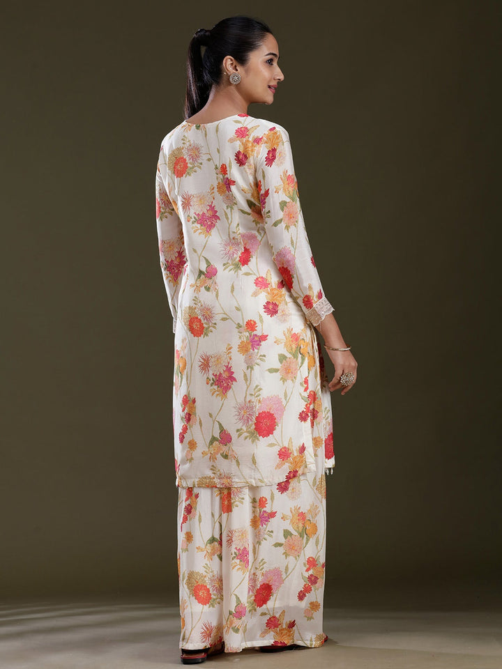 Cream Printed Chinon Readymade Salwar Suit