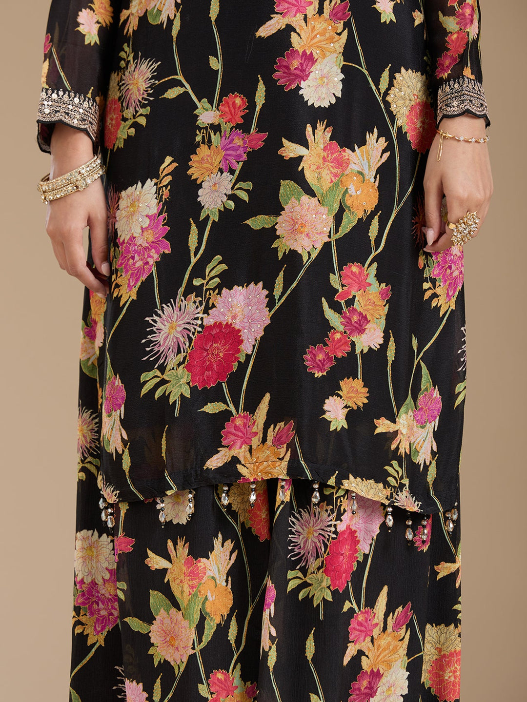 Black Threadwork Georgette Readymade Salwar Suit