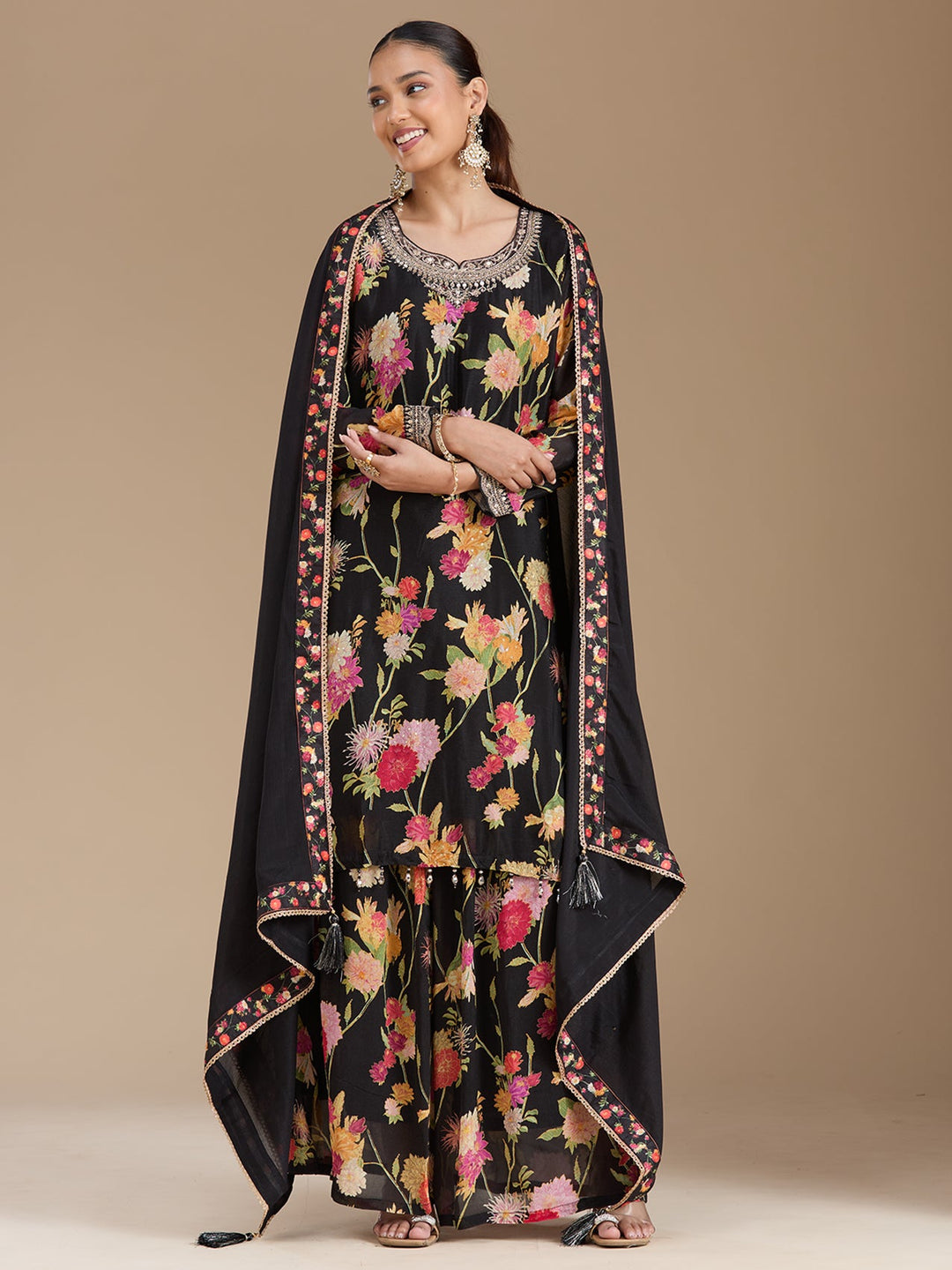 Black Threadwork Georgette Readymade Salwar Suit