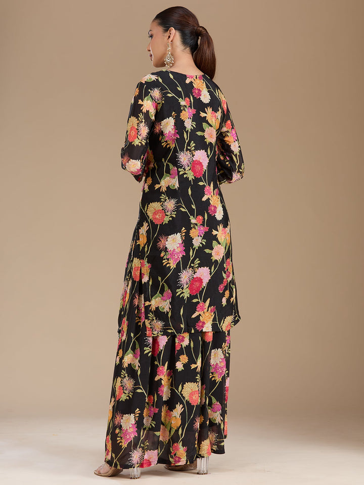 Black Threadwork Georgette Readymade Salwar Suit