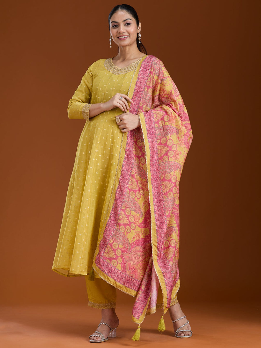 Mehandi Green Zariwork (Gold) Brocade Readymade Salwar Suit