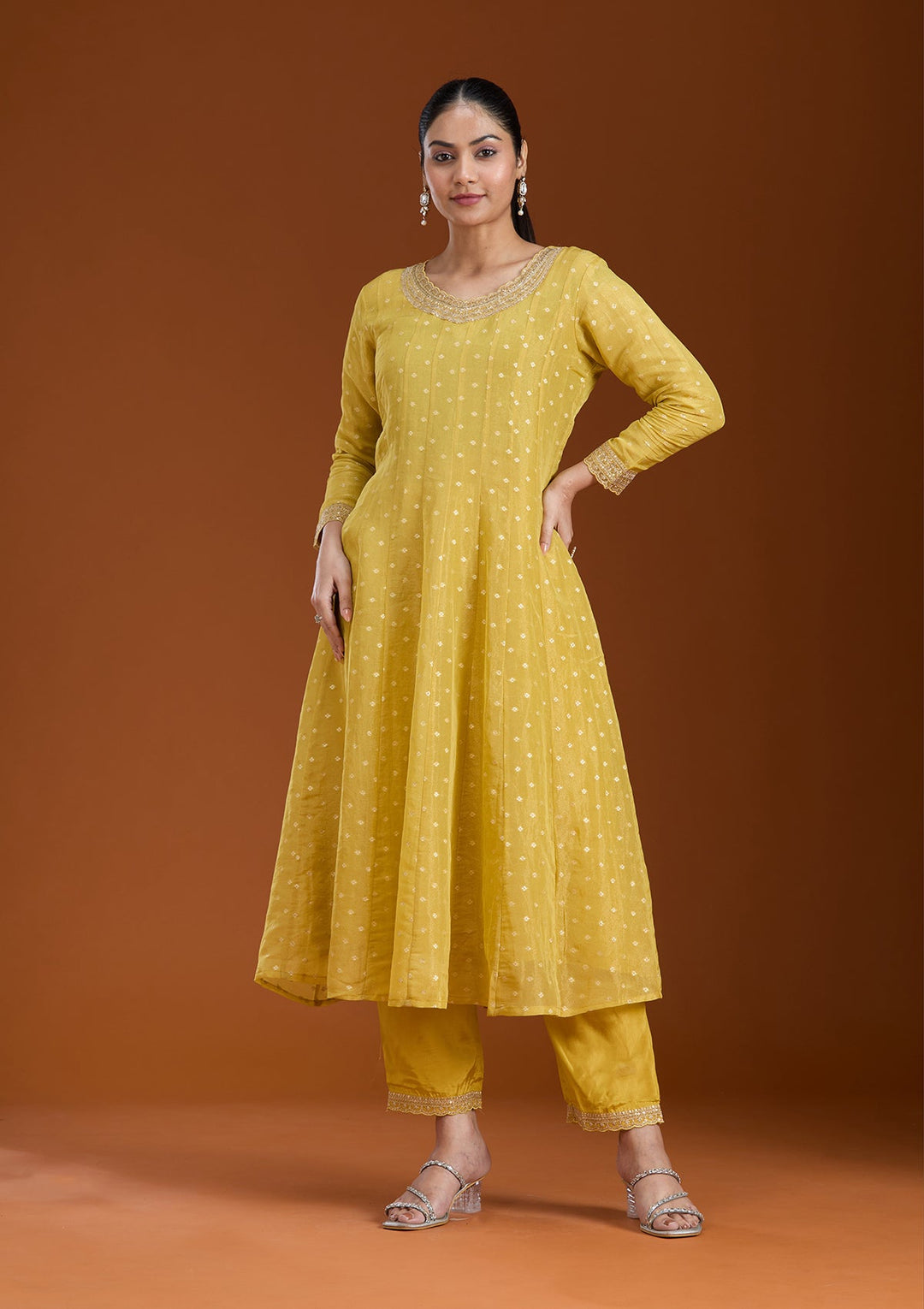 Mehendi Cording Soft Raw Silk Readymade Salwar Suit_koskii