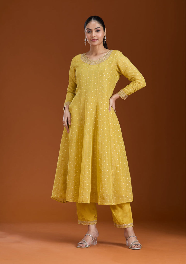 Mehendi Cording Soft Raw Silk Readymade Salwar Suit_koskii