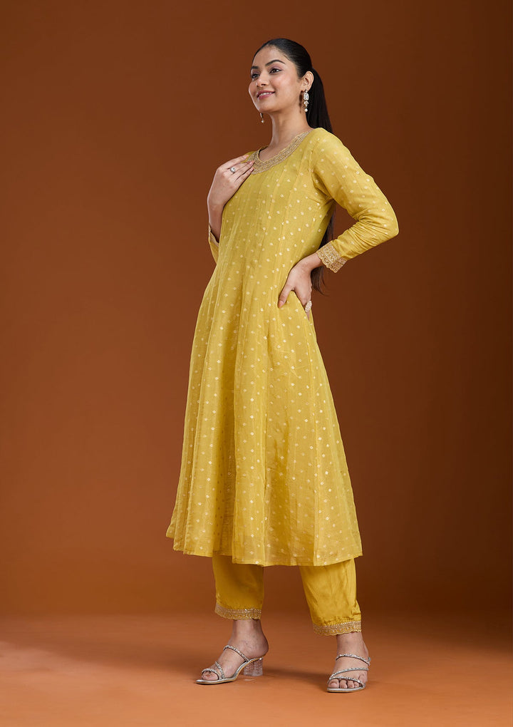 Mehendi Cording Soft Raw Silk Readymade Salwar Suit_koskii