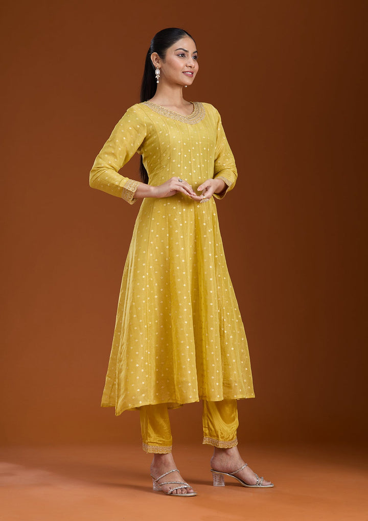 Mehendi Cording Soft Raw Silk Readymade Salwar Suit_koskii