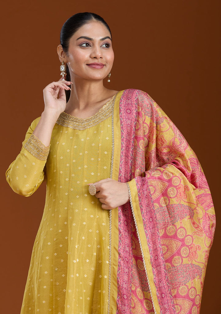Mehendi Cording Soft Raw Silk Readymade Salwar Suit_koskii