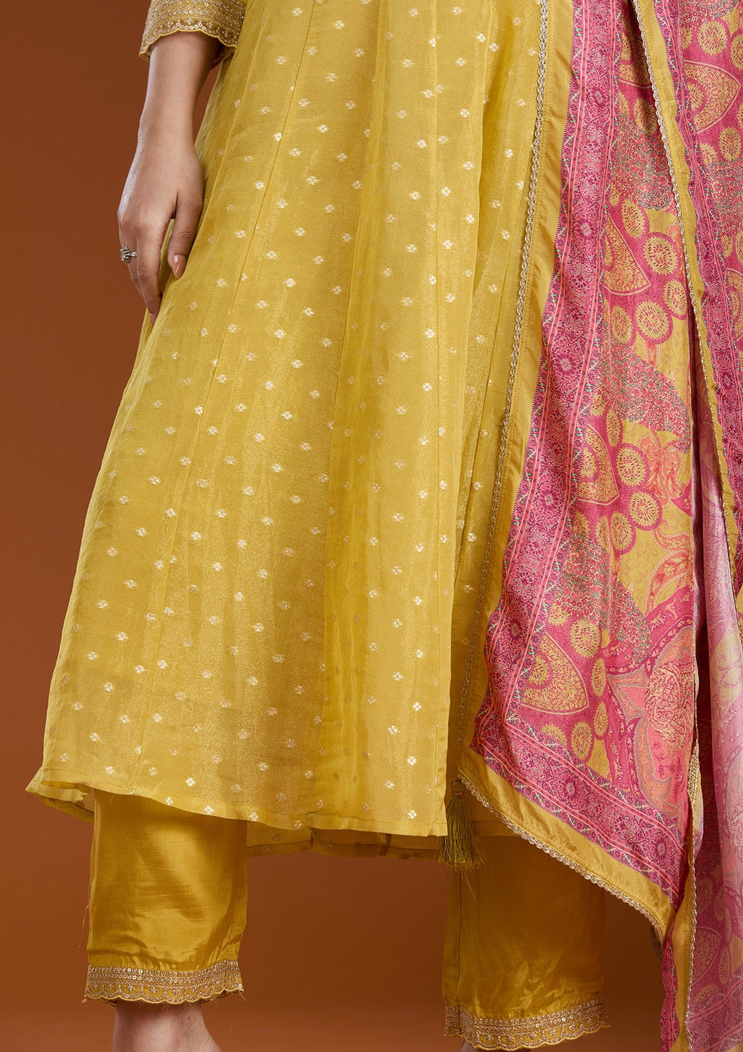 Mehendi Cording Soft Raw Silk Readymade Salwar Suit_koskii