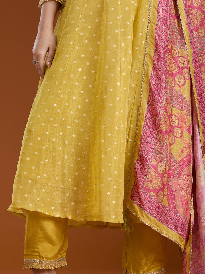 Mehandi Green Zariwork (Gold) Brocade Readymade Salwar Suit