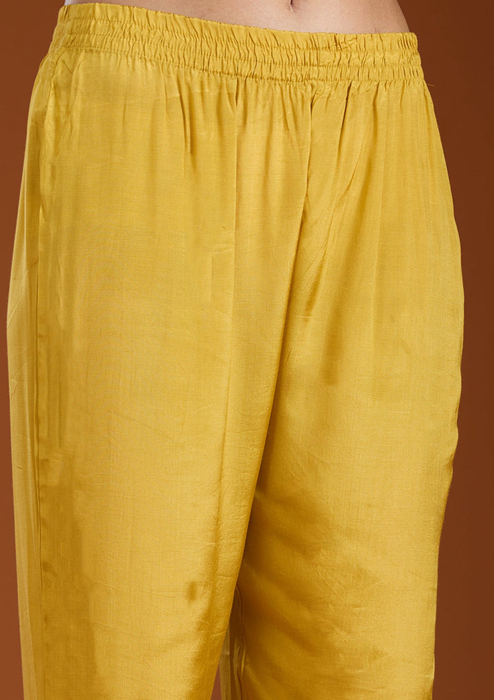 Mehendi Cording Soft Raw Silk Readymade Salwar Suit_koskii