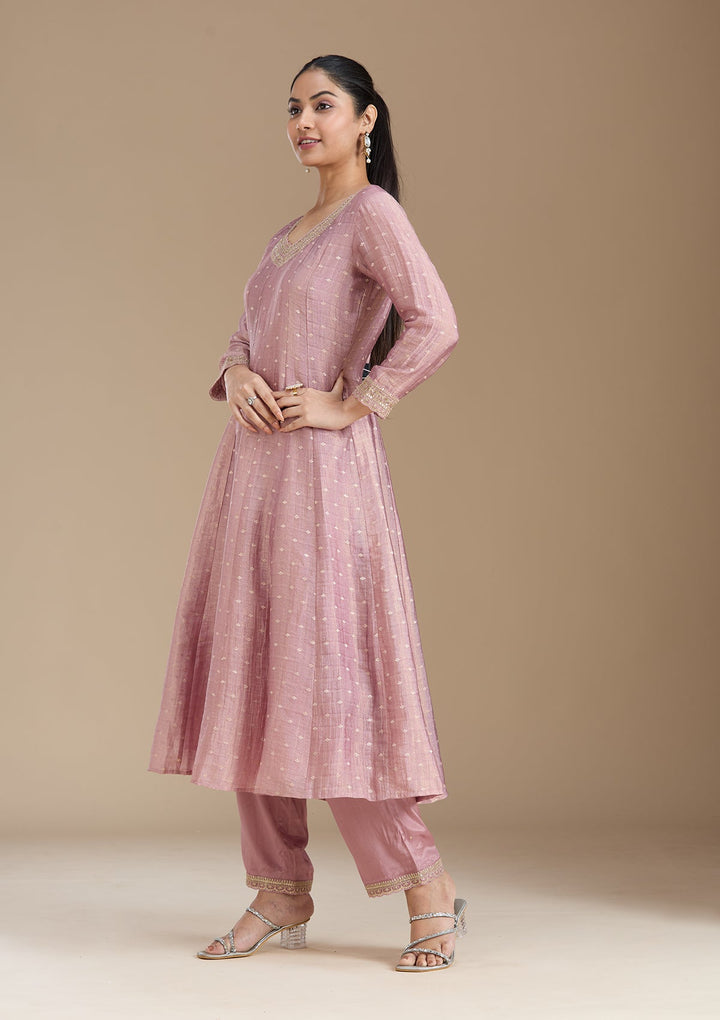 Mauve Zariwork (Gold) Tissue Readymade Salwar Suit_koskii