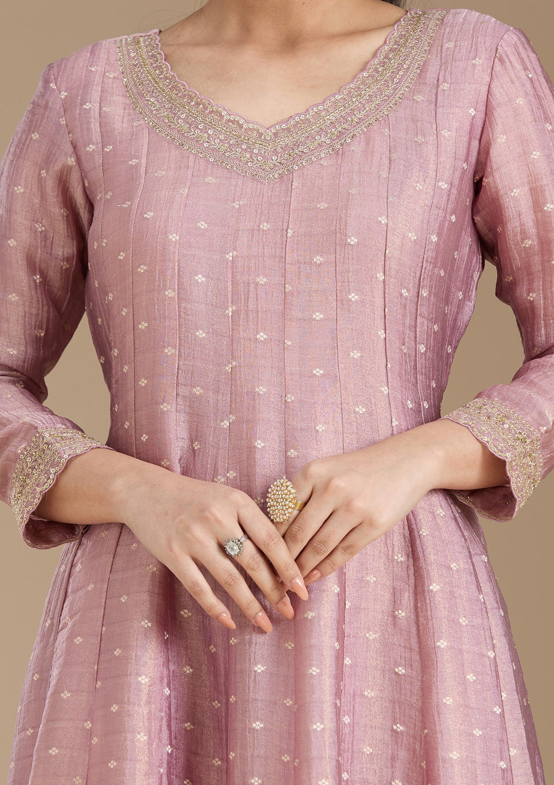 Mauve Zariwork (Gold) Tissue Readymade Salwar Suit_koskii