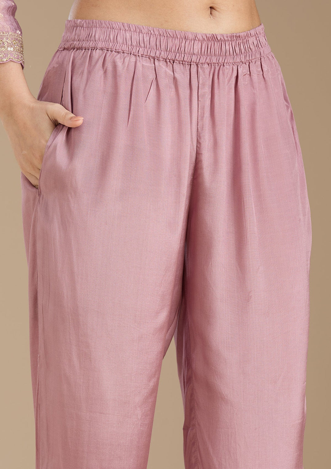 Mauve Zariwork (Gold) Tissue Readymade Salwar Suit_koskii