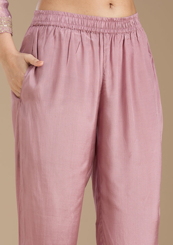 Mauve Zariwork (Gold) Tissue Readymade Salwar Suit_koskii