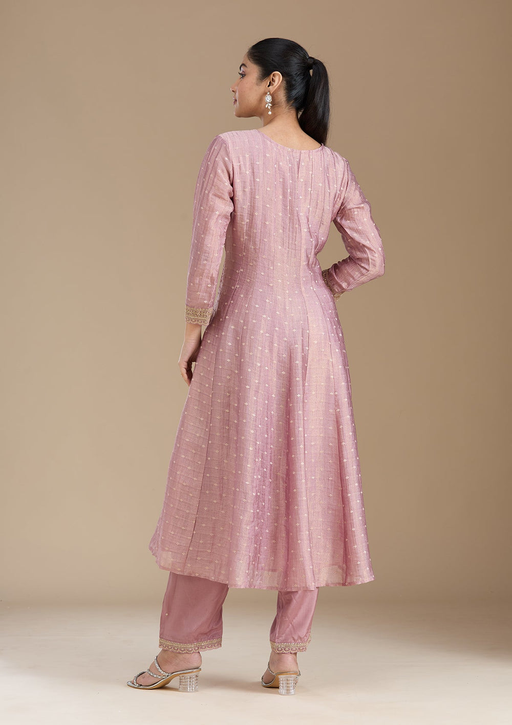 Mauve Zariwork (Gold) Tissue Readymade Salwar Suit_koskii