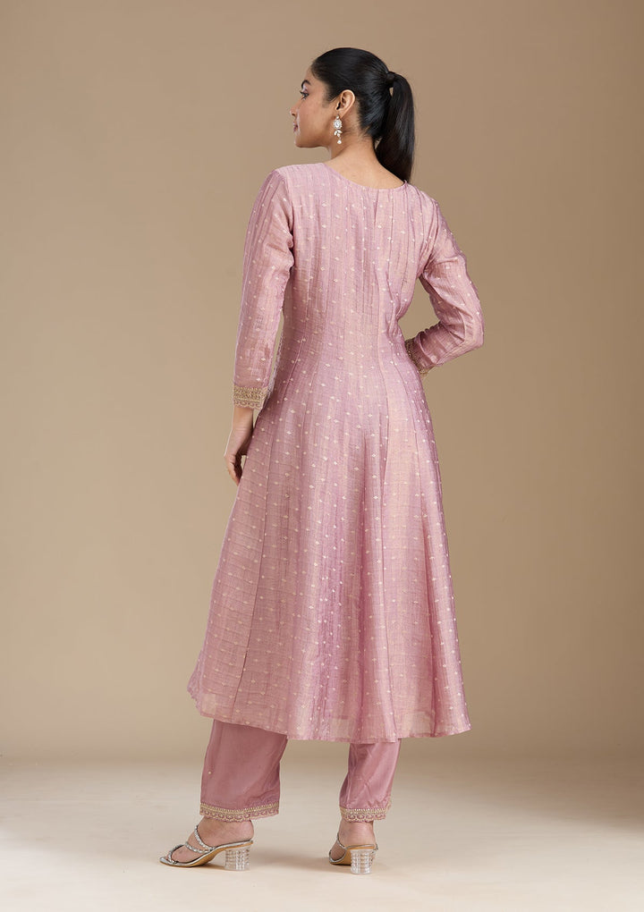 Mauve Zariwork (Gold) Tissue Readymade Salwar Suit_koskii