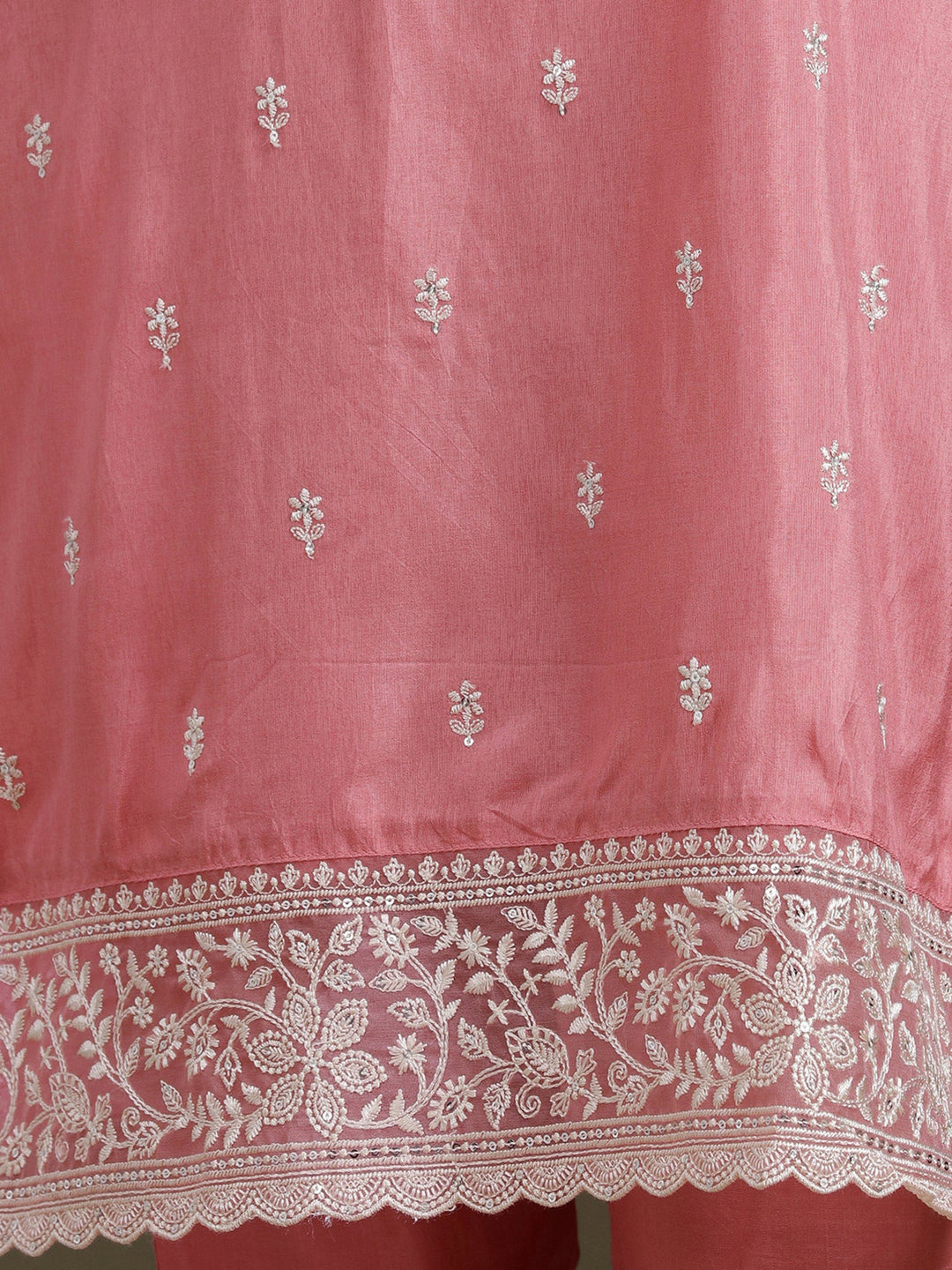 Peach Threadwork Dola Silk Readymade Salwar Suit