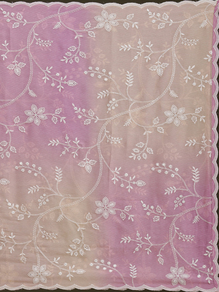 Lavender Threadwork Dola Silk Readymade Salwar Suit