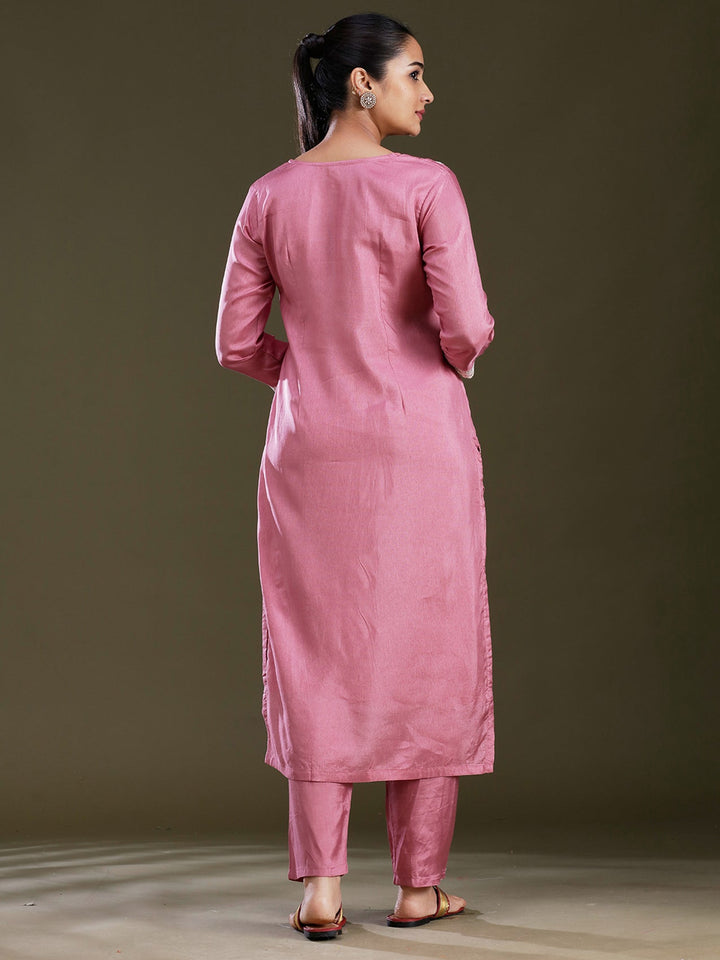 Lavender Threadwork Dola Silk Readymade Salwar Suit