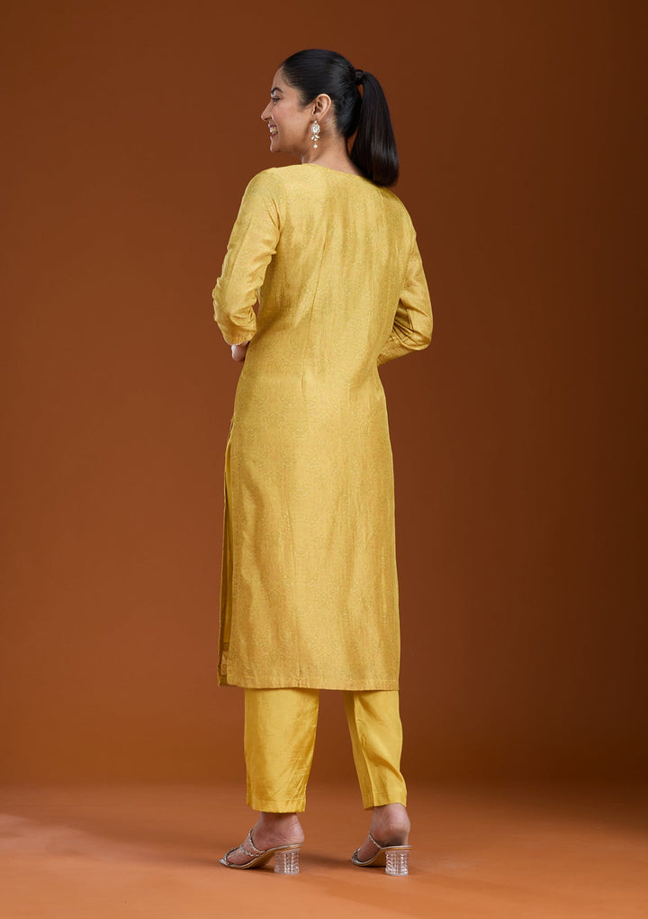 Mehendi Printed Soft Raw Silk Readymade Salwar Suit_koskii