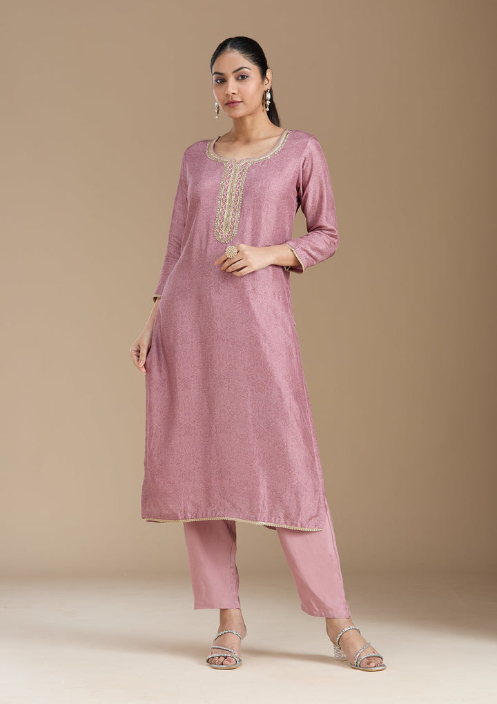 Mauve Threadwork Art Silk Readymade Salwar Suit-koskii