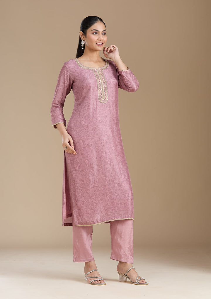 Mauve Threadwork Art Silk Readymade Salwar Suit-koskii