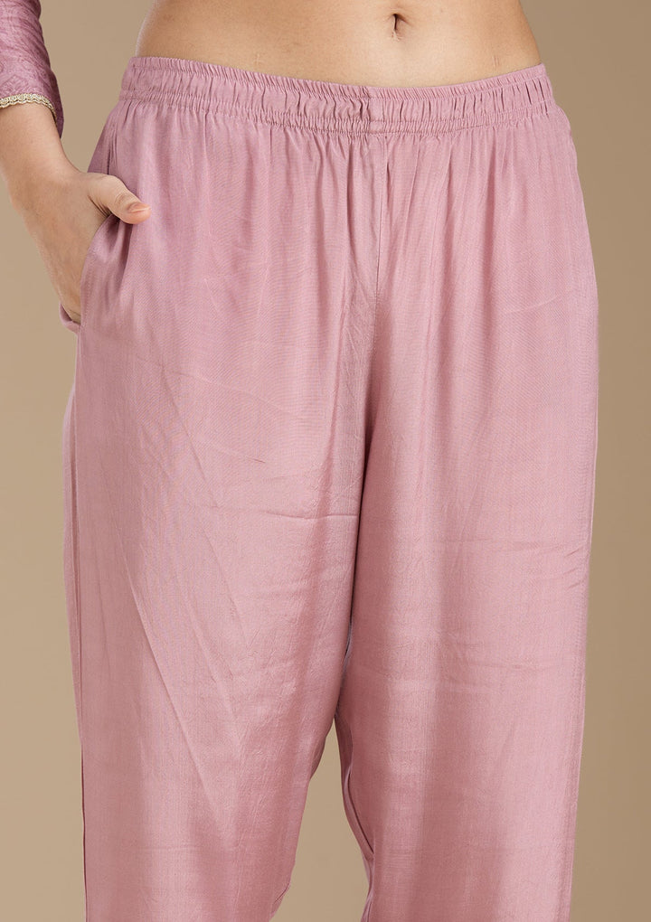 Mauve Threadwork Art Silk Readymade Salwar Suit