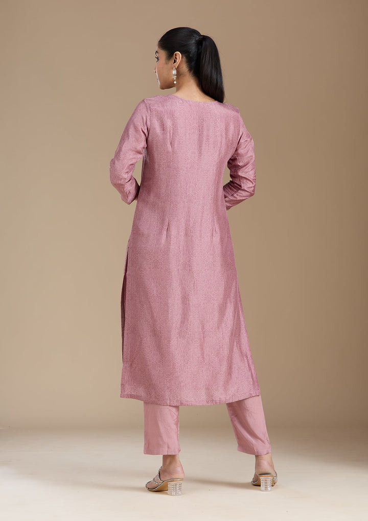 Mauve Threadwork Art Silk Readymade Salwar Suit-koskii