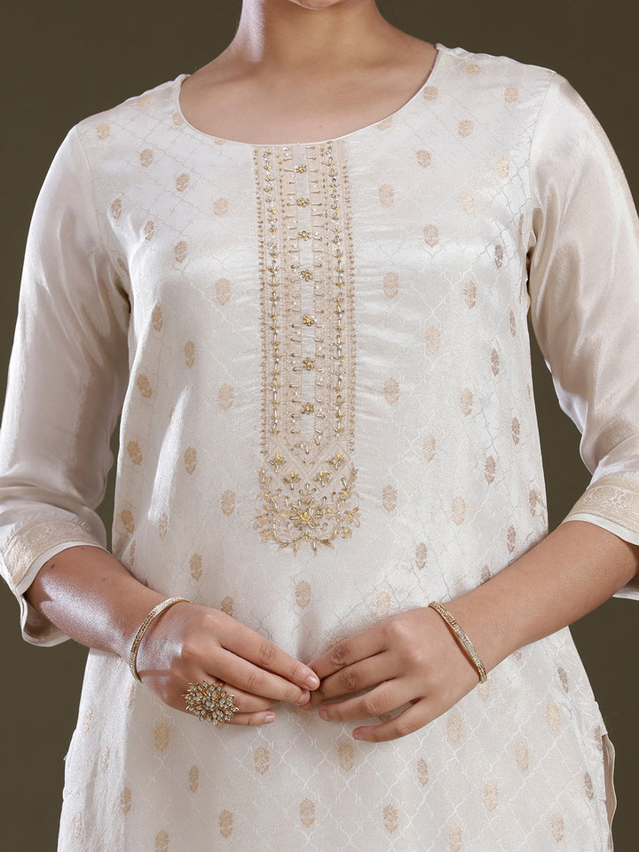 Cream Zariwork (Gold) Tissue Readymade Salwar Suit