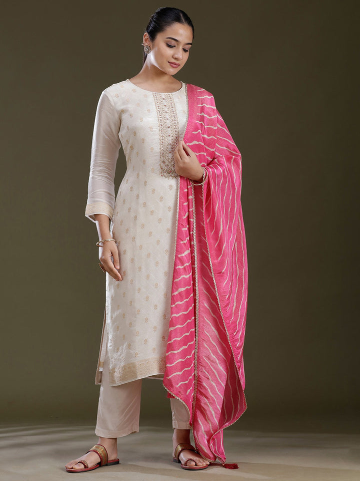 Cream Zariwork (Gold) Brocade Readymade Salwar Suit