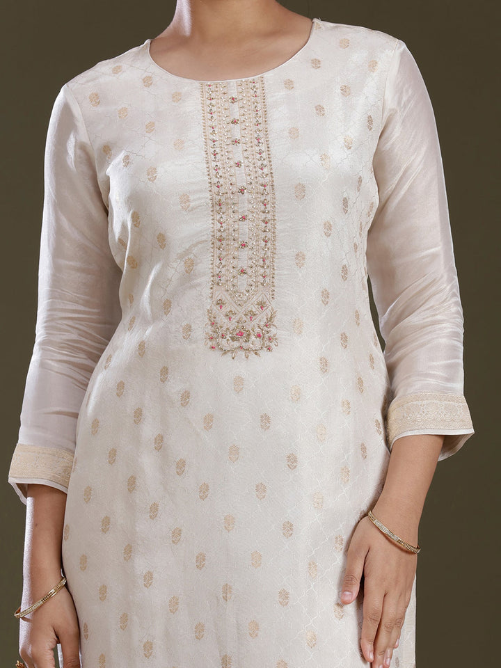 Cream Zariwork (Gold) Brocade Readymade Salwar Suit