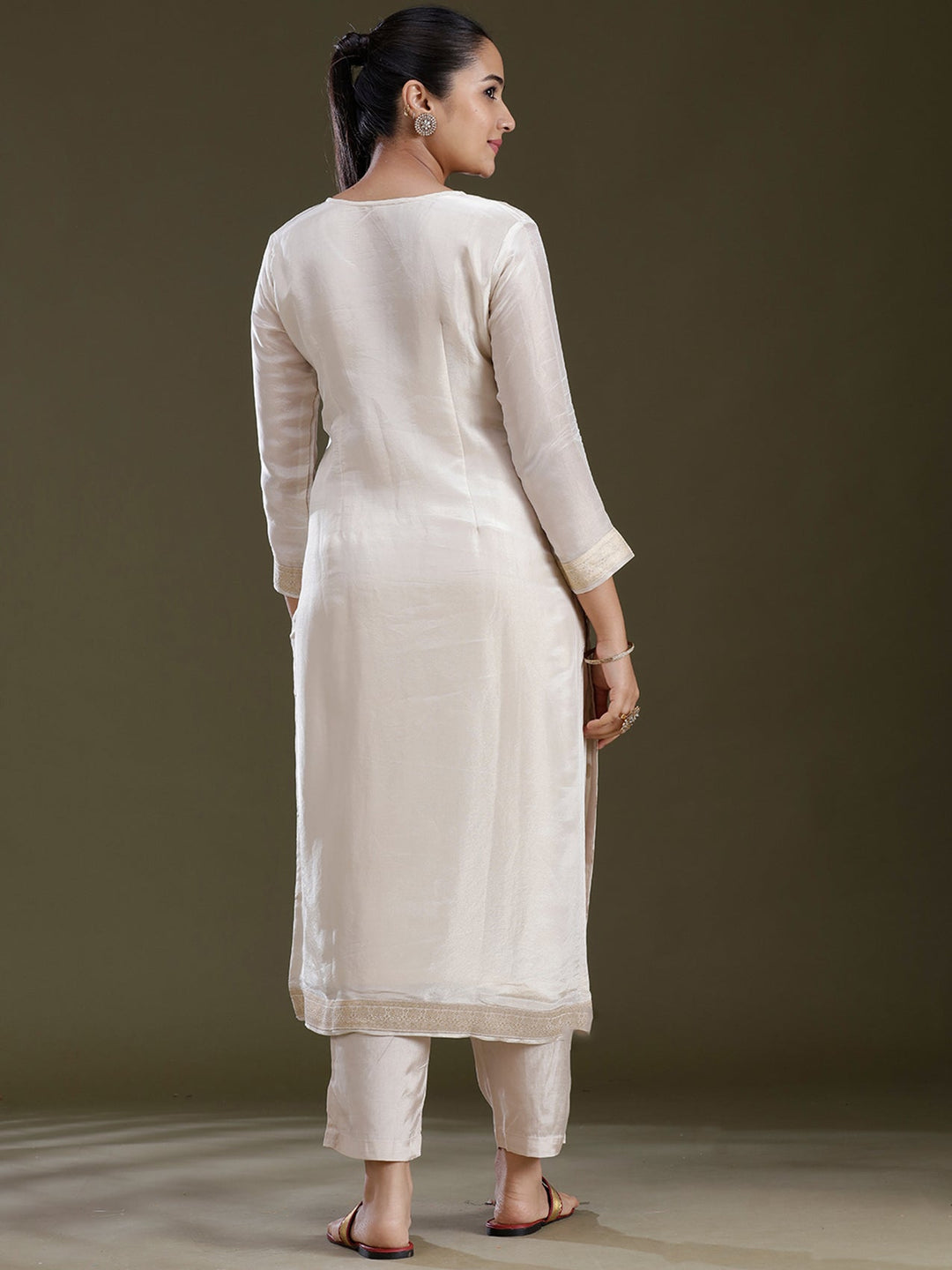 Cream Zariwork (Gold) Brocade Readymade Salwar Suit