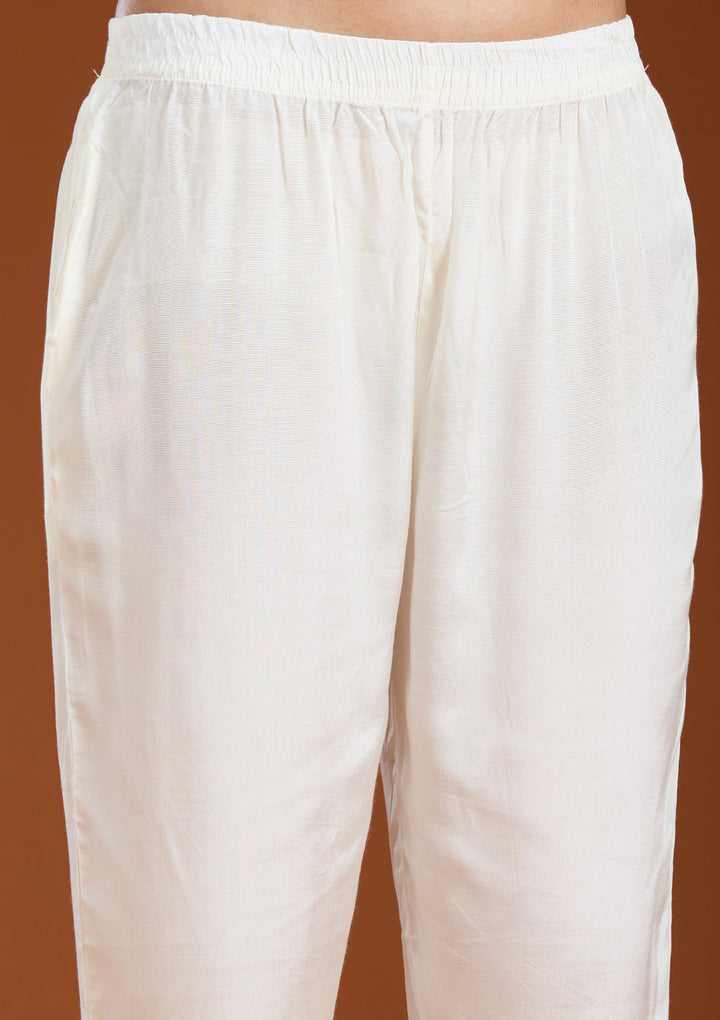 Cream Threadwork Chanderi Readymade Salwar Suit