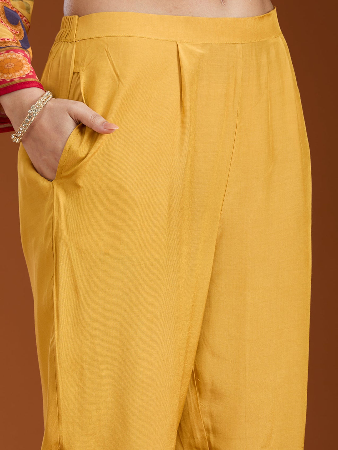 Yellow Printed Crepe Readymade Salwar Suit