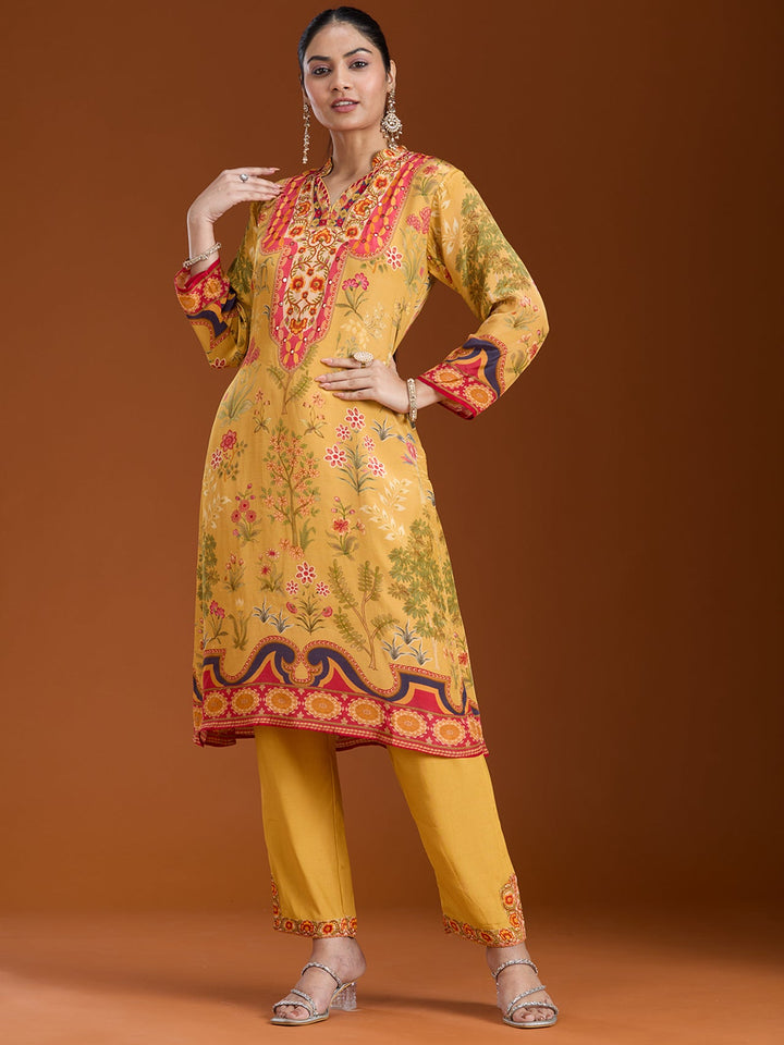 Yellow Printed Crepe Readymade Salwar Suit