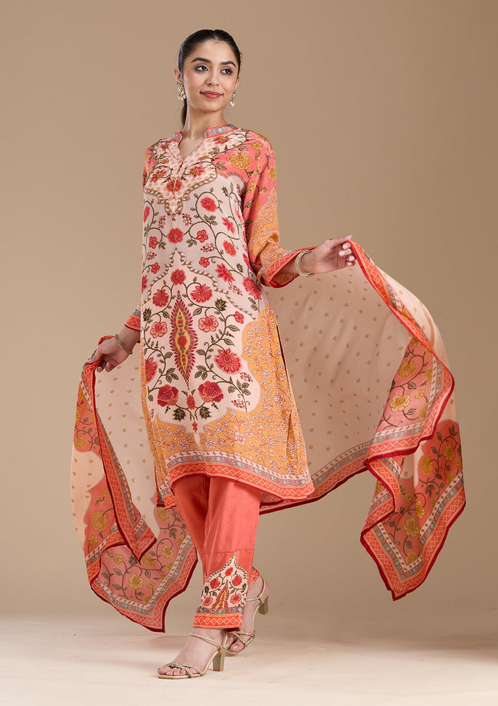 Peach  Crepe Readymade Salwar Suit-koskii