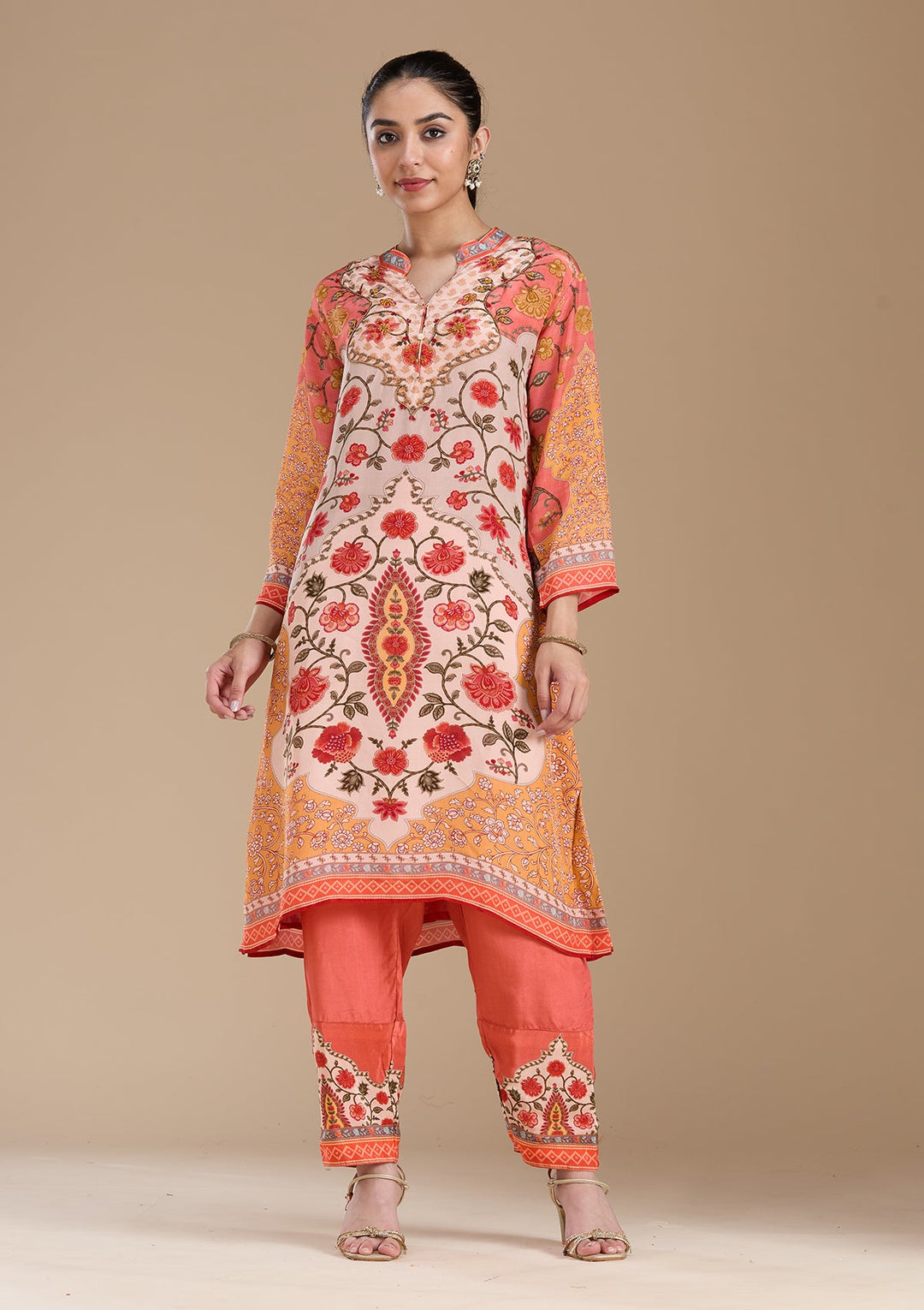 Peach  Crepe Readymade Salwar Suit-koskii