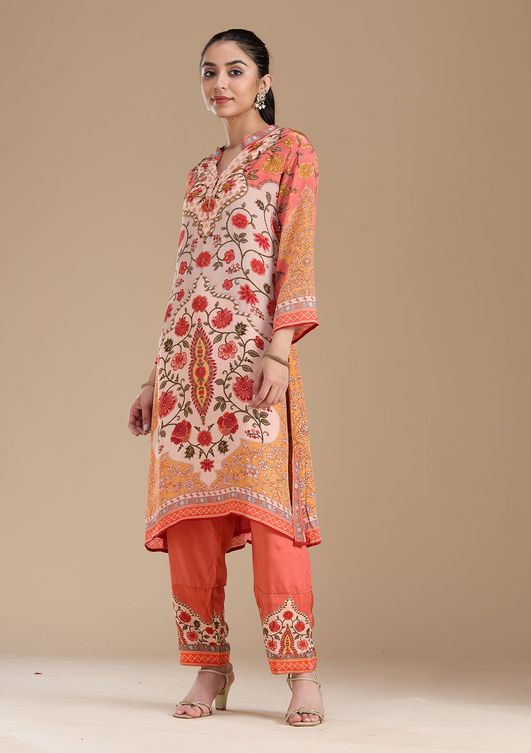 Peach  Crepe Readymade Salwar Suit-koskii