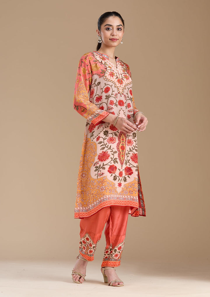 Peach  Crepe Readymade Salwar Suit-koskii