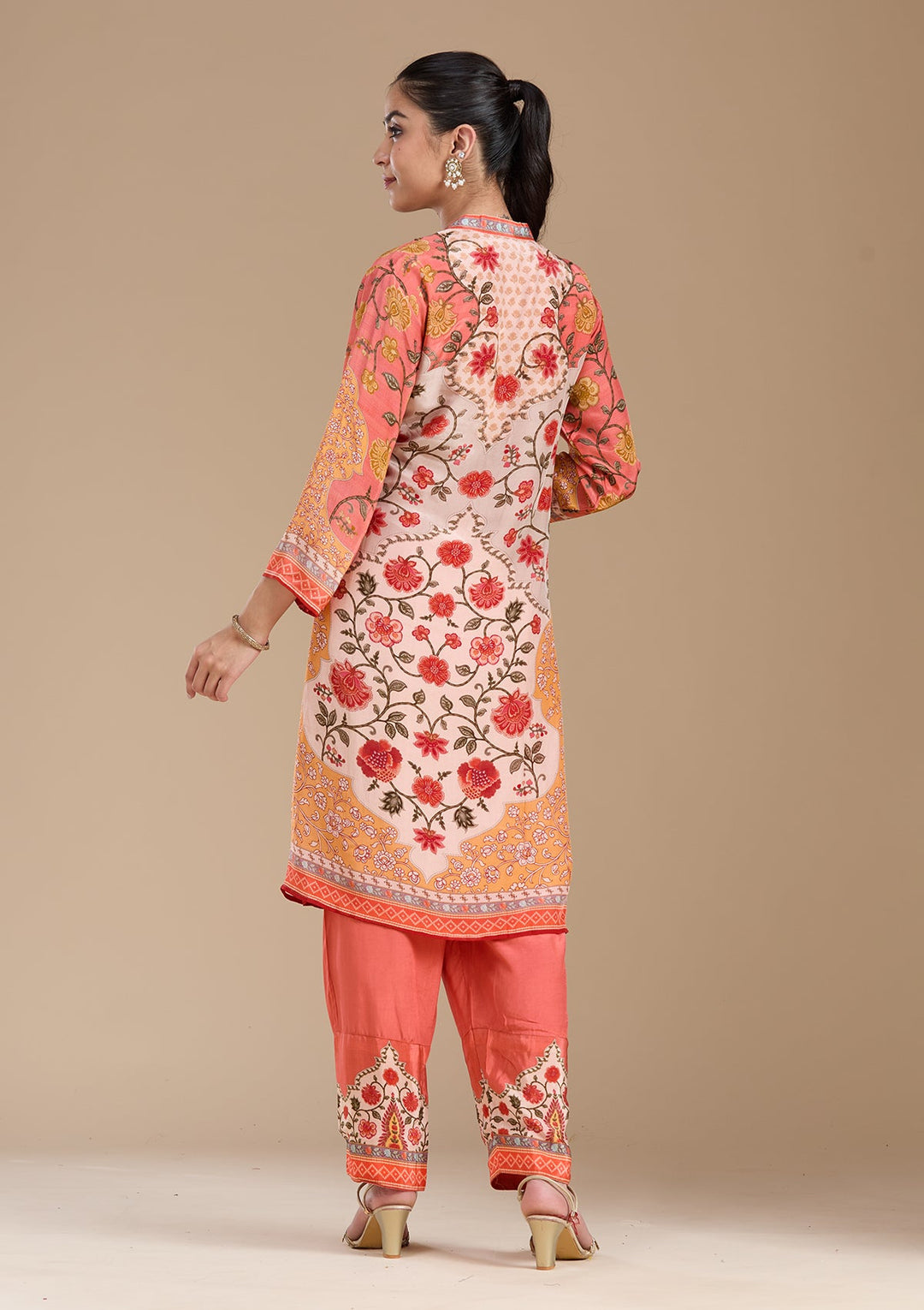 Peach  Crepe Readymade Salwar Suit-koskii