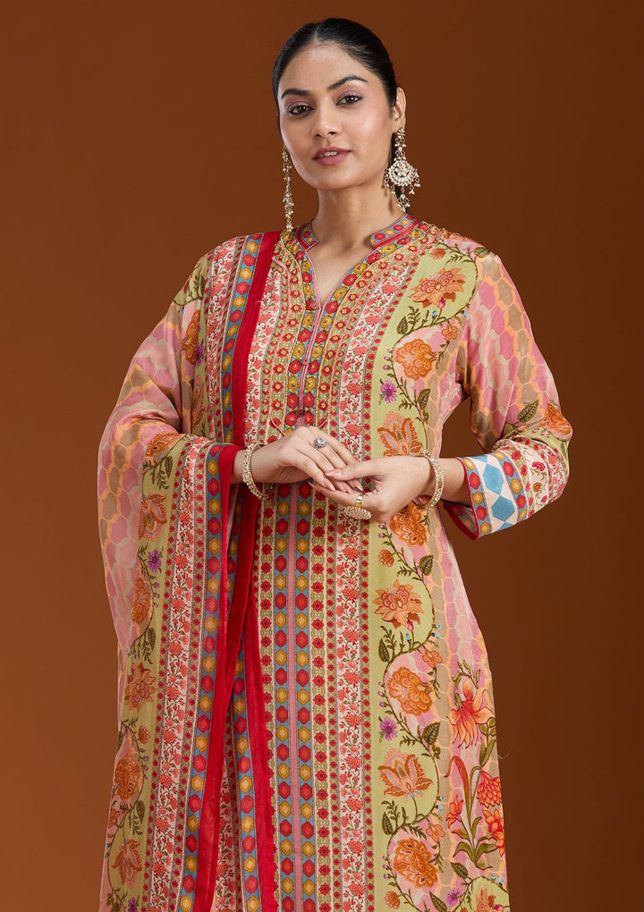 Green Printed Crepe Readymade Salwar Suit