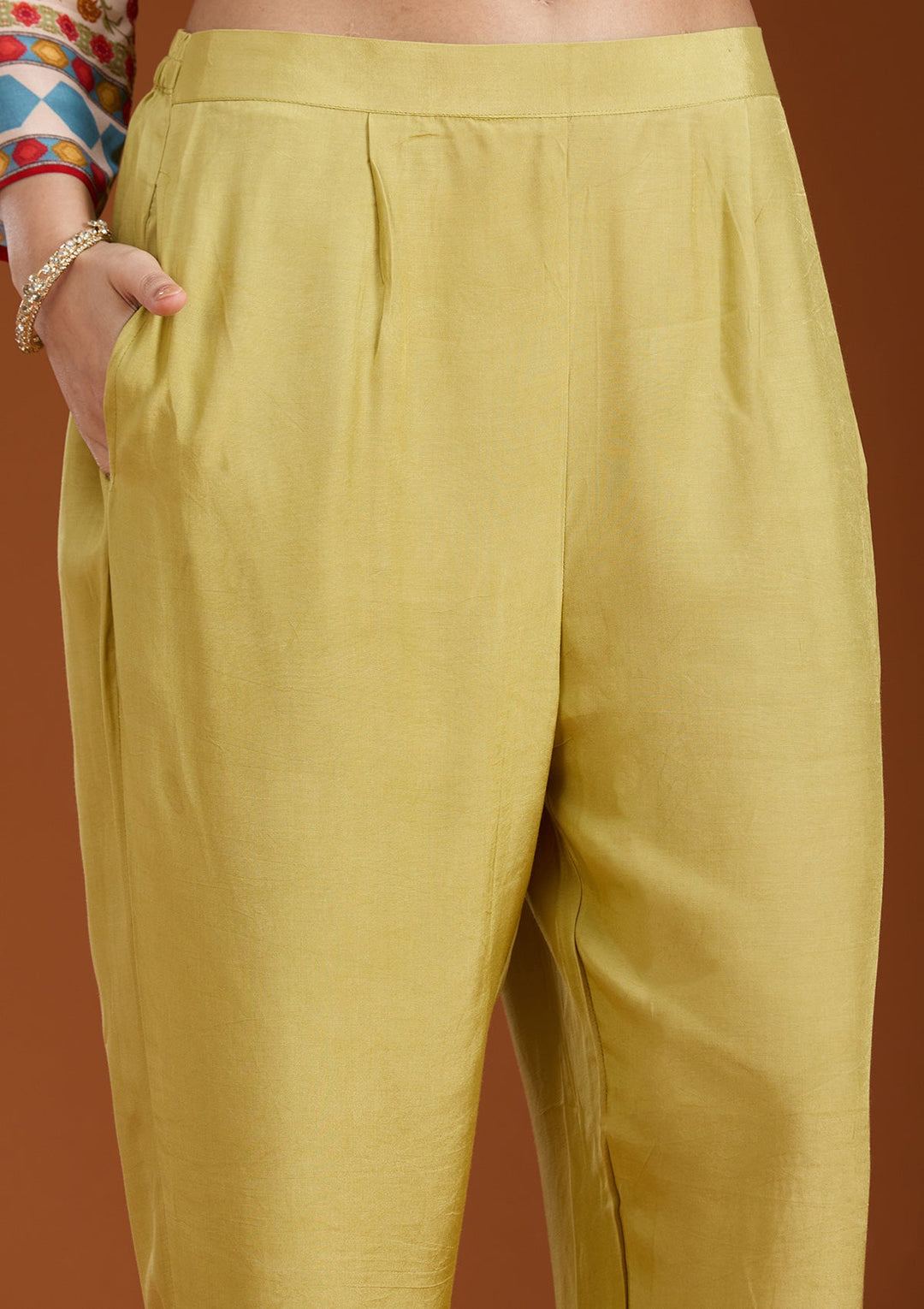 Green Printed Crepe Readymade Salwar Suit