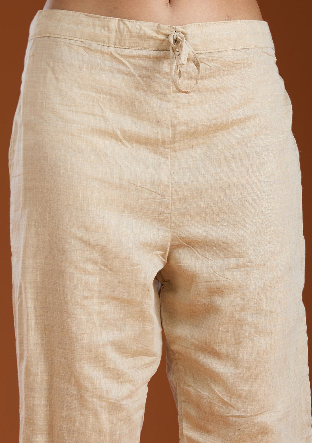 Beige Threadwork Chanderi Readymade Salwar Suit_koskii