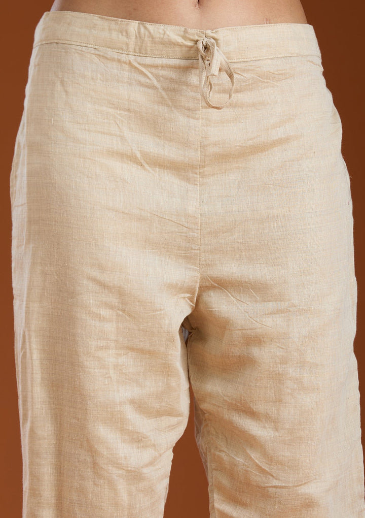 Beige Threadwork Chanderi Readymade Salwar Suit_koskii