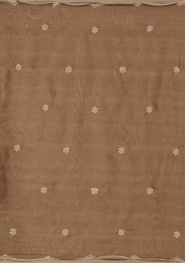 Beige Threadwork Chanderi Readymade Salwar Suit_koskii