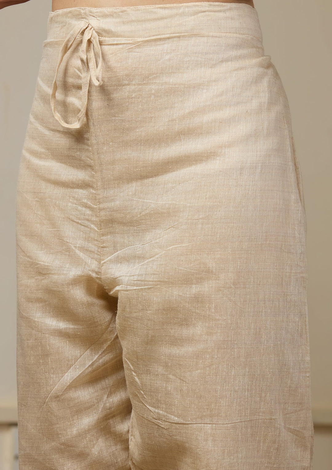 Beige Threadwork Chanderi Readymade Salwar Suit