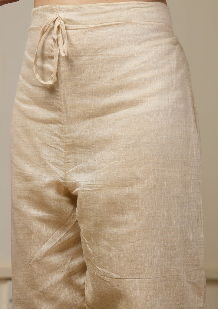 Beige Threadwork Chanderi Readymade Salwar Suit