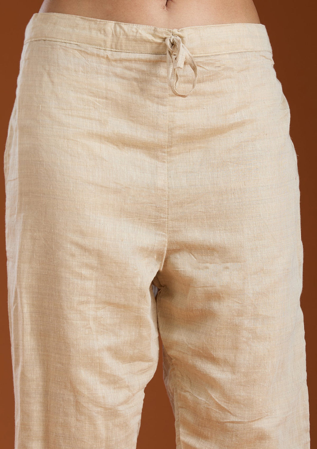 Beige Threadwork Chanderi Readymade Salwar Suit_koskii